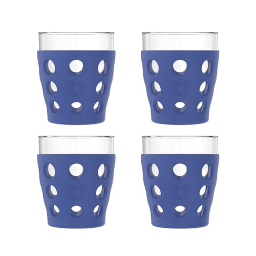 Lifefactory 10oz Beverage Glasses, Silicone Sleeve, 4 Pk, Cobalt Blue