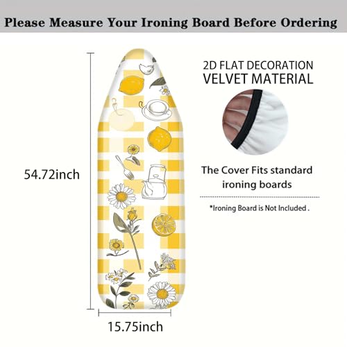 Image of Nuxovilar Yellow Gingham Lemons Ironing Board Cover 15x54 Polyester