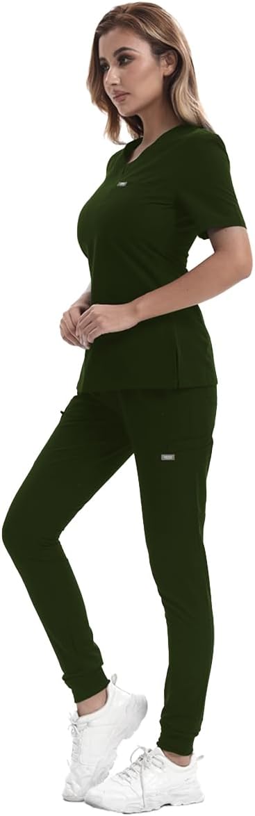 Scrubs for Women Set, Medical Scrubs Top & Pants, Women's Jogger Scrub Set w/ 10 Pocket - Image 2