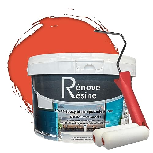 COULEURS D ANTAN Peinture Résine multisupport Intérieur pour Faïence, Carrelage, Douche, Baignoire 5m² - RAL 2012 Orangé saumon + Kit d'application OFFERT