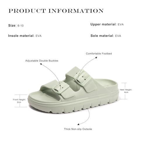 FUNKYMONKEY Women's Adjustable Double-Buckle Platform Sandals–Thick EVA Sole with Arch Support, Non-Slip & Lightweight Comfort for Vacation and Everyday Wear (6 M US, Lt Turquoise/HDSPK) - Thumbnail 6