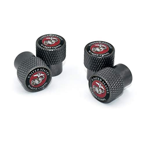Elektroplate US Marines Valve Cap Universal Fit Black Knurling 4-Pack | Corrosion-Resistant…