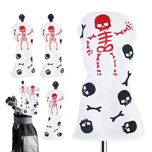 Housse de club de golf et putter en PU | Set de 4 pièces avec motif squelette