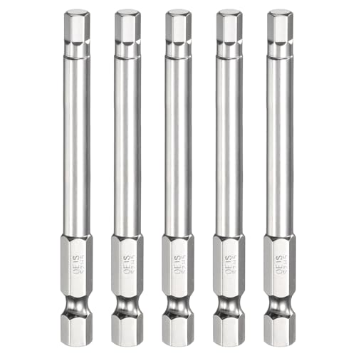 sourcing map 5 x H5.0 Sechskant-Schraubendreher-Bits, 5,0 mm, metrische flache Spitze, 1/4-Zoll-Sechskantschaft, 75 mm lang, magnetisch, Sechskantschraube, Bohrer, Schraubenschlüssel, verchromt