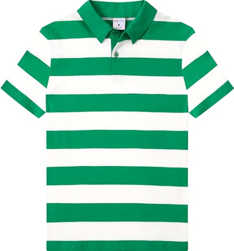 COSLAND Boys' Striped Polo Shirt, Cotton Short Sleeve Shirt, X-Small-Large