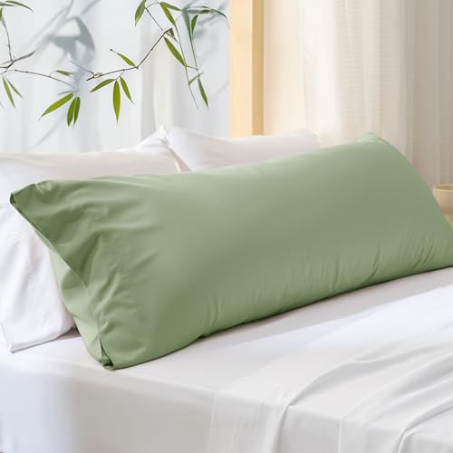 Bedsure Body Pillow Cover, Cooling Body Pillow Pillowcase for Hot Sleepers, Rayon Derived from Bamboo, Breathable & Silky Soft Long Pillow Case Cover with Envelope Closure, Sage Green, 20x54 Inches