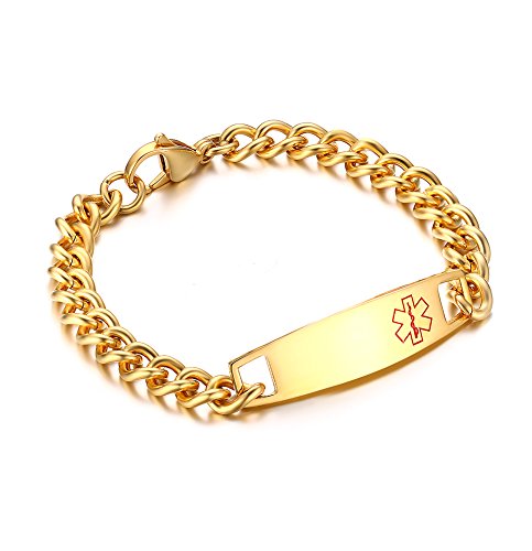Mealguet Jewelry Free Engraving- Unisex Stainless Steel Non Allergenic Chain Medical Alert Identification Bracelets, 7.28