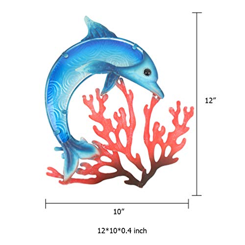 Hongland Metal Dolphin With Coral Wall Decor Indoor Art Sculpture Hanging Glass Decorations Blue For Home Garden Bedroom #TOP2