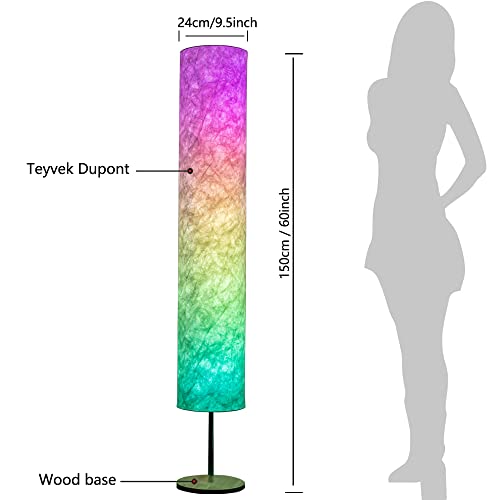 Soft Light Floor Lamp,60" Simple Design Morden Slim Rgb 16 Color Changing Led Tyvek Fabric Shade Dimmable Remote Control Standing Lamp For Living Room Bedroom Game Room (60Inch-Rgb Remote) #TOP5