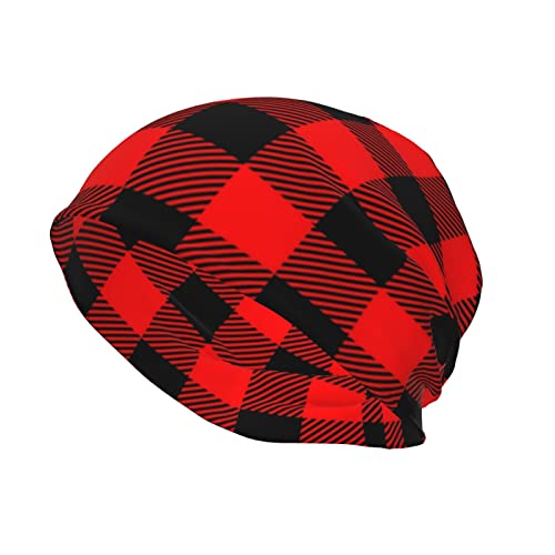 Fashion Buffalo Plaid Check Theme Beanie Hat Soft Sleep Cap Slouchy Knitted Hat Headwear Gift For Men Women #TOP2