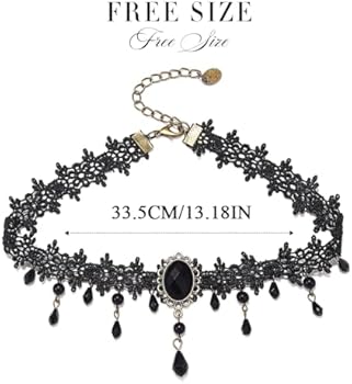 Handcess Necklace Black Lace Choker Beads Tassel Gothic Hollow Flower Jewelry Accessories for Women Girls Rhinestone