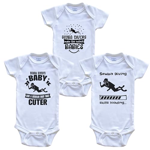 Scuba Diving Scuba Diver Funny Cute Baby Bodysuit Bundle (3 Piece Set)