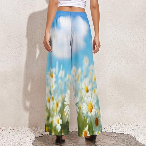 Womens Wide Leg Pants Elegant Purple Flowers Casual High Waist Long Palazzo Pants Lounge Beach Trousers4