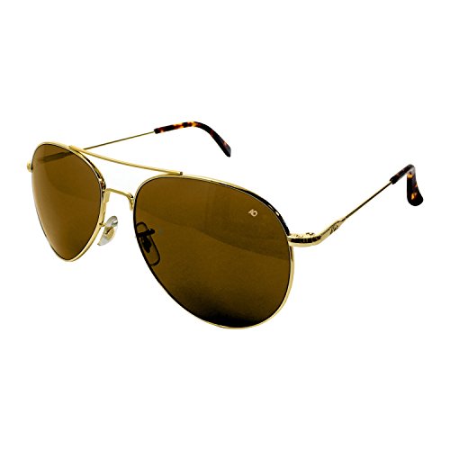 AMERICAN OPTICAL - General Aviator Sunglasses with Wire Spatula Temple and Gold Frame, High Contrast Amber Polycarbon​ate Lens