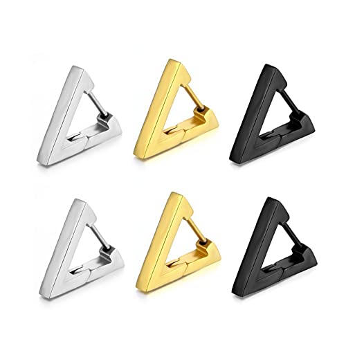 Krstudent 3 Pairs Titanium Steel Triangle Earrings for Men Women, Huggie Loop Hypoallergenic Cartilage Piercing Earrings Set
