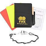 Cosmos Soccer Referee Card Set Red Card Yellow Card Wallet Set with Metal Referee Whistle & Score Sheets, Soccer Referee Accessories Kit for Soccer Football Match Sports Game, Random Rope Color.