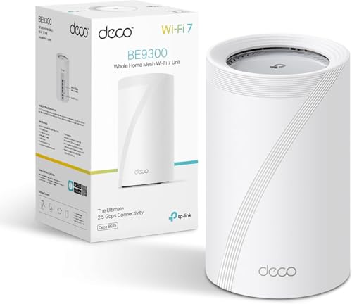 TP-Link Deco BE65 Pro(1-pack) BE9300Mbps Tri-Band Whole Home Mesh WiFi 7 System, 2x 5 Gbps & 1x 2.5 Gbps Gigabit Ports, Seamless AI-Driven WiFi Extender Booster, HomeShield