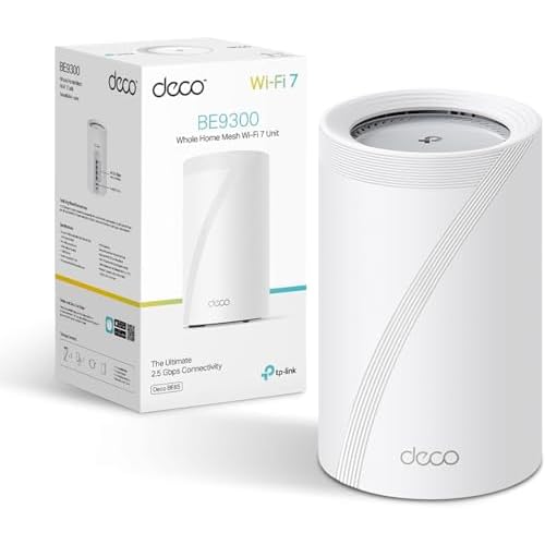 TP-Link Deco BE65 Pro(1-pack) BE9300Mbps Tri-Band Whole Home Mesh WiFi 7 System, 2x 5 Gbps & 1x 2.5 Gbps Gigabit Ports, Seamless AI-Driven WiFi Extend