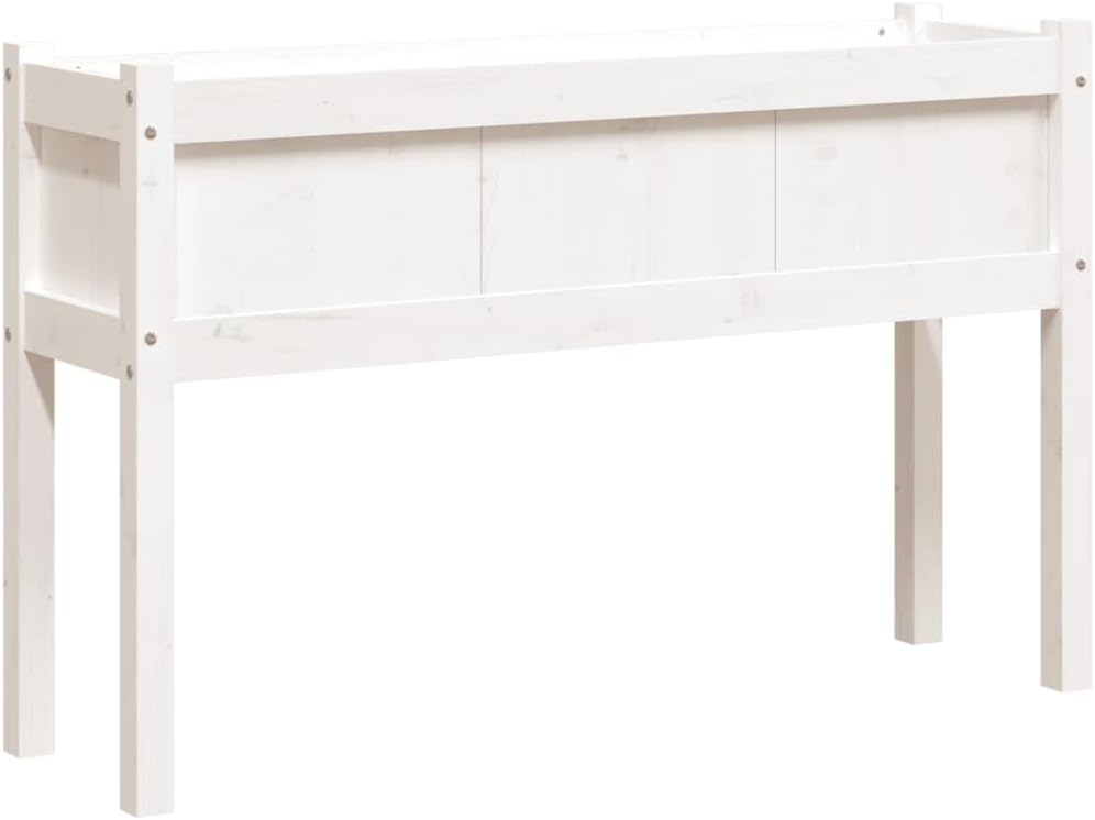 White Solid Pine Wood Garden Planter, 43.3 inch Square Outdoor Raised Garden Bed for Flowers, Herbs, Vegetables, Patio, Balcony