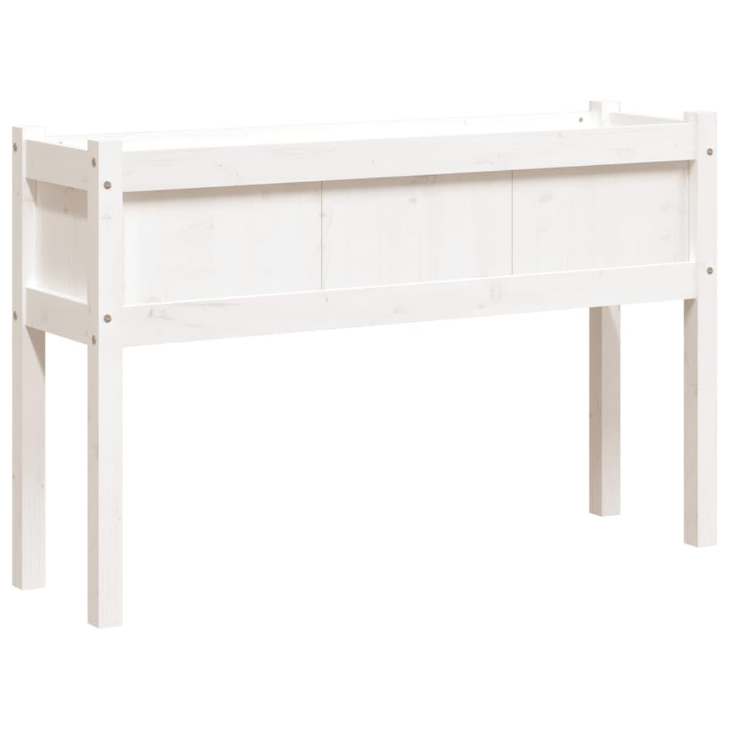 Fioriera da Giardino in Legno Massello Bianca 110x31x70 cm | Letto rialzato per orto urbano su balcone o patio, ideale per piantare erbe aromatiche e fiori decorativi.