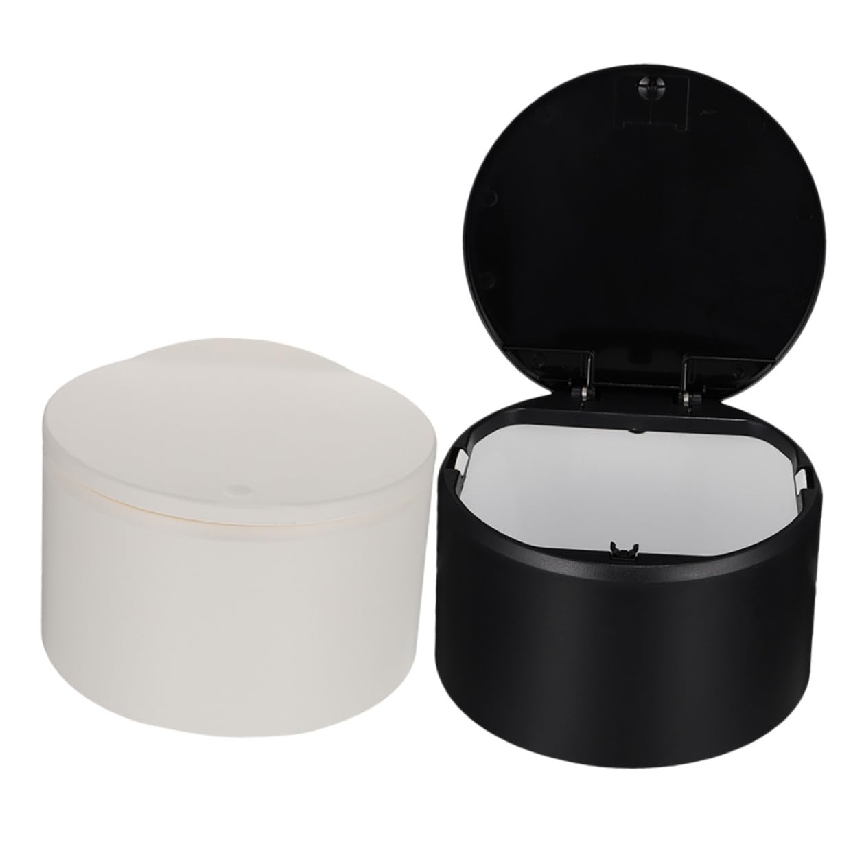 SUPVOX 2pcs Mini Press-top Trash Bin with Lid, Small Desktop Garbage Can for Office and Bedroom, Compact Black and White Wastebaskets for Bathroom and Car Use