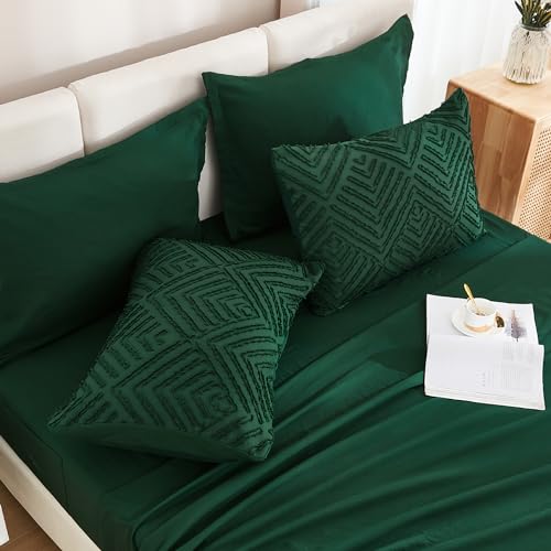 Andency Queen Comforter Set 7 Piece Dark Emerald Green - Bed in a Bag Queen Boho Lightweight Fluffy Tufted Bedding Sets with Comforter, Sheets, Pillowcases & Shams by Andency - Image 5