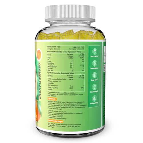 Image of NATURYZ Clinically Researched KSM 66 Ashwagandha 500mg Gummies with Vitamin D3 | Strength, Energy, Immunity, Power & Stamina | Relax, Refresh Mind & Body | No Added Sugar | Gluten-Free, 50 Gummies(Orange Flavour)