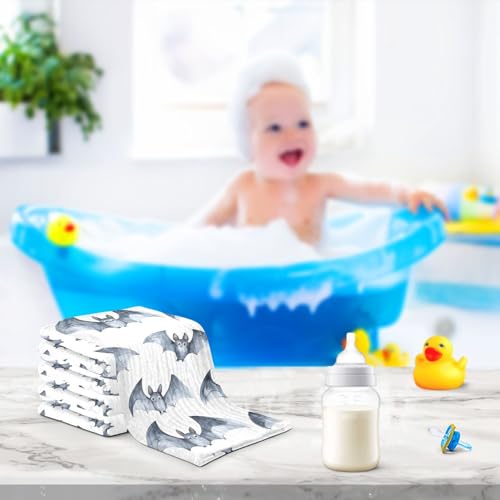 Image of vvfelixl Watercolor Bat Baby Burp Cloths Baby Muslin Washcloths for Boys Girls Cotton Babys Face Towel for Newborn Soft 11.8 X 11.8 in, 5 Pack