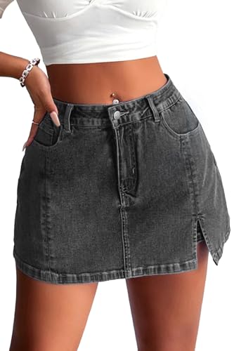 ELLEVEN Women’s Side Slit Denim Skort, High-Stretch,High Waisted,Y2K Mini Jean Skirt Shorts with 5 Pockets, A-denim Black, M