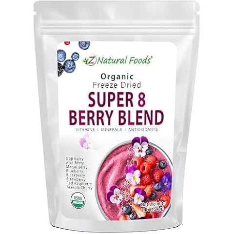 Z Natural Foods Super 8 Berry Blend - Organic Freeze Dried Berry Powder, Fruit Superfood Powder - Delicious Powdered Fruit Berry, Antioxidant Powder for Smoothies, Yogurts, Healthy Drink Mix, 1 lb Cover