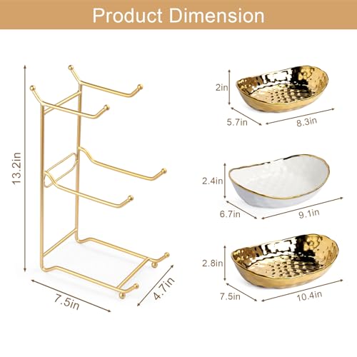 LIJINGCHEN 3 Tier Fruit Basket for Kitchen Counter, Modern Ceramic Fruit Bowl with Gold Metal Stand, Tiered Fruit Tray for Countertop, Snacks, Nuts, Cakes, Desserts, Candy — view 2
