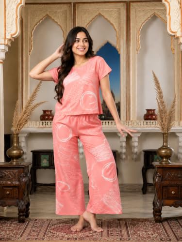 Image of Yash Gallery Women's Cotton Straight Geomatrical Printed Night Suit for Women