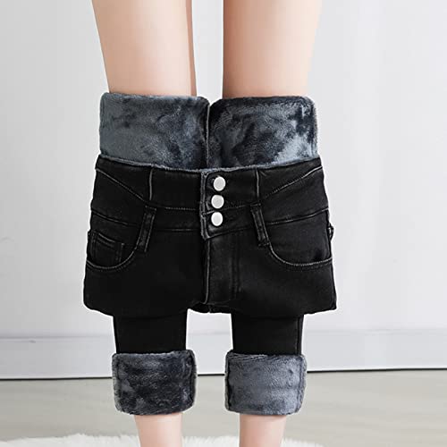 Amtf 2021 Womens Vinatge Denim Pants Women's High Waist Relaxed Fit Jeans Winter Fleece-Lined Distressed Warm Slim Stretch Leggings Thermal Shaping Pull-On Skinny Jeans, Black6, Medium #TOP6