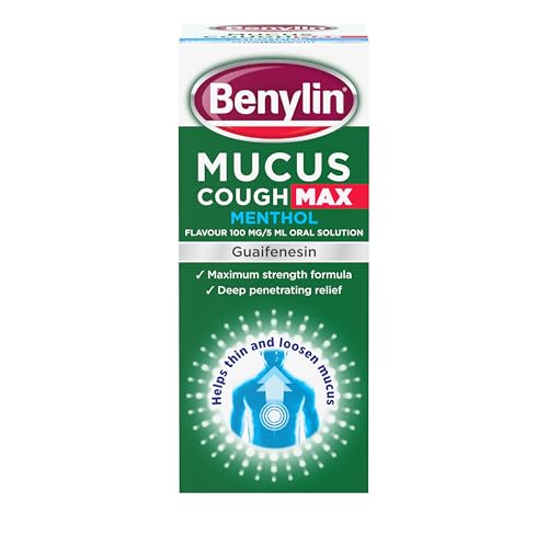 Benylin Mucus Cough Max Menthol Flavour, Helps to Clear Chest Mucus from Day 1, Cough Medicine for Adults, 100 mg/5 ml Oral Solution, 150 ml
