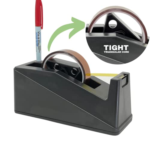 Echomerx Large True-Weighted Heat Tape Dispenser For One-Handed Dispensing - Save Hand To Pull And Tear Heat Tape For Sublimation, Heavy Duty, 1 And 3 Inch Tight Core, Anti-Skid, Black Base #TOP6