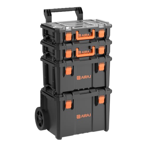 AIRAJ 4 Tier Rolling Tool Box Heavy Duty, Stackable Tool Box with Wheels