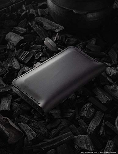 Leather Wallet For Two Phones, Iphone 14 Pro / 14 Plus, 14/13 / 12 Pro Max, 13/12 Mini, Carbon Black, Handmade Phone Cover, Sleeve, Se, 12/11/Xr/Xs/8,7,6S, Wool Felt Card Holder, Crazy Horse Craft #TOP6