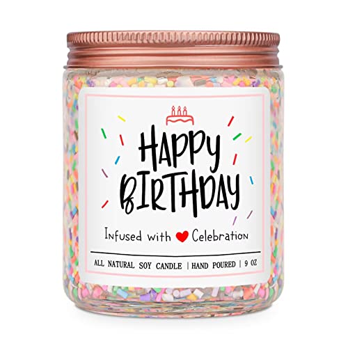 Homsolver Happy Birthday Gifts for Women Unique Vanilla Cream Scent with Sprinkles Candy Birthday Candles for Her Handmade Aromatherapy Candle Decor