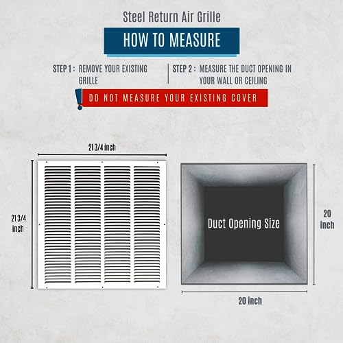 20"W X 20"H [Duct Opening Size] Steel Return Air Grille (Agc Series) Vent Cover Grill For Sidewall And Ceiling, White | Outer Dimensions: 21.75"W X 21.75"H For 20X20 Duct Opening #TOP1