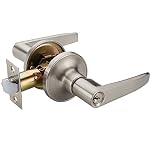 1 Pack of HAIFUAN Door Lever Handle Lockset, Doob Knob for Use of Entry, Nickel Brushed Color, Come with 3 Keys(802-K)
