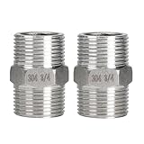 2Pcs 3/4' Male Hex Nipple Pipe Fitting, 304 Stainless Steel Threaded Adapter Fittings, 3/4 Inch Male Equal Nipples Connectors, Male Straight Threaded Pipe Fitting