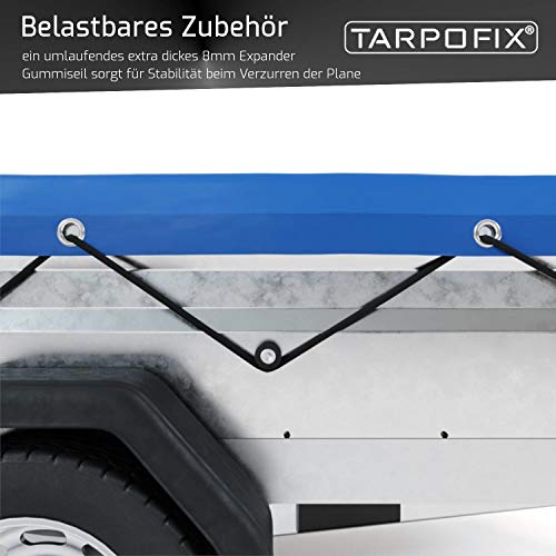 Tarpofix® Anhänger Plane 150 x 100 cm inkl. Planenseil | Anhängerplane Flachplane aus PVC PLANENMATERIAL | Verstärkte Brenderup Anhänger Plane für DDR PKW Hänger | Abdeckplane Anhänger Abdeckung Blau – Bild 5