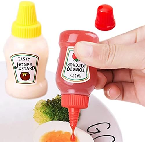 edcb Small Ketchup Bottle - Squeeze Bottle for Sauces - Portable Lunch Box Dressing Dispensers to Go with Screw Cap