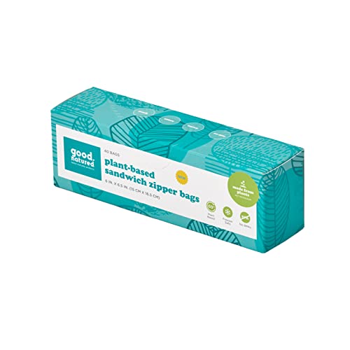 good natured Eco Friendly Plant-based Sandwich Zipper Bags, 40 Clear Bags, 6 x 6.5", Resealable, Freezer Safe, with No BPAs or Chemicals of Concern
