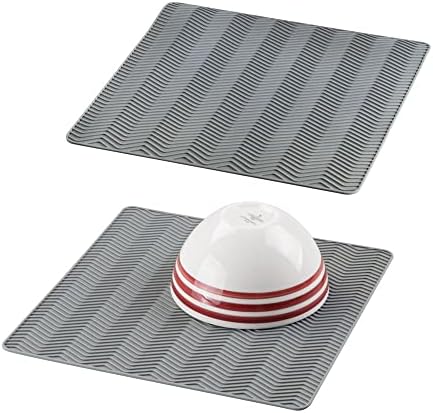 mDesign Silicone Chevron Kitchen Countertop Dish Drying Mat - Medium, Gray - Pack of 2