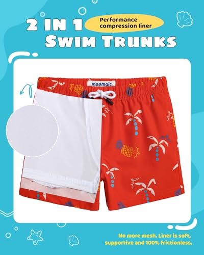 Image of maamgic Boys Swim Trunks with Compression Liner Toddler Stretch Swim Shorts