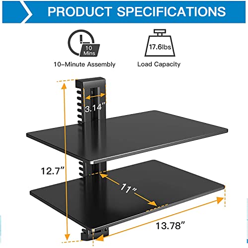 Perlesmith Floating Av Shelf Double Wall Mount Tv Shelf - Holds Up To 17.6Lbs - Dvd Dvr Component Shelf - Perfect For Xbox, Projector, Wifi Router, Game Console And Cable Box, Psdsk2 #TOP2