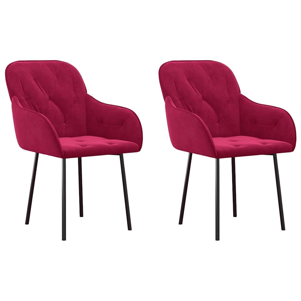 Generisch Set di 2 sedie per sala da pranzo in velluto, rosso vinaccia, con