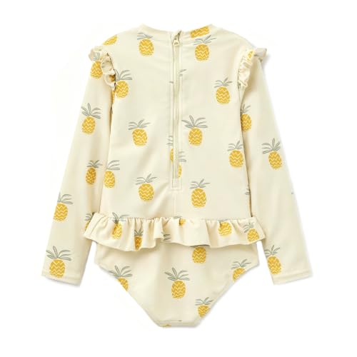 Image of Girls One Piece Swimsuits Zipper Rash Guard Long Sleeve Bathing Suit with Ruffle Hem UPF50+
