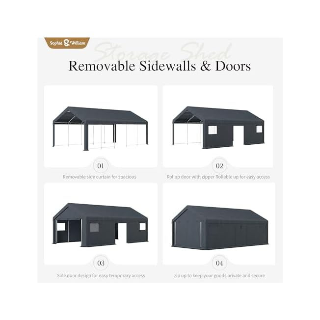 Sophia & William Carport Storage Shed 13x24 ft Portable, Heavy Duty Car Port Canopy Garage Shelter with Sidewalls